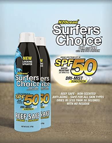 H2Ocean 2-Pack H2Ocean Surfers Choice Tattoo Sunscreen SPF 50 UVA/UVB Sunscreen with Tattoo Protek Quick Dry Reef Safe Water Resistant