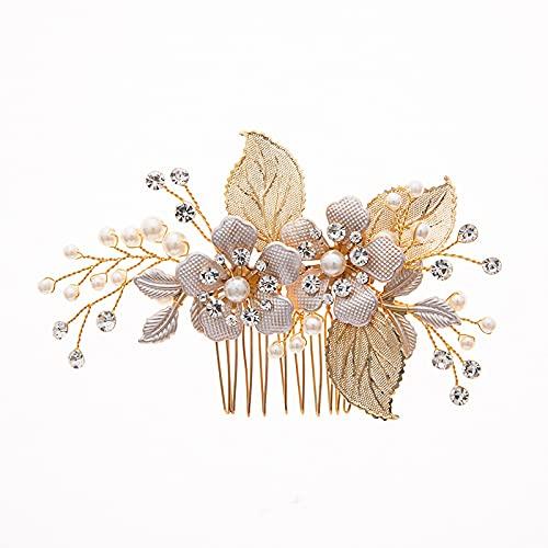 HAISENGO Gold Wedding Hair Comb-Handmade Bridal Hair Clip Wedding Hair Accessories for Women (Gold)