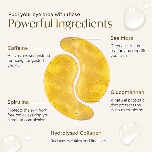 PLANTIFIQUE PLANTIFIQUE Gold Under Eye Patches for Puffy Eyes and Dark Circles 5 Pairs Under Eye Masks for Dark Circles and Puffiness Eye Gels with Collagen & Caffeine Eye Patches Gold Eye Mask Skincare