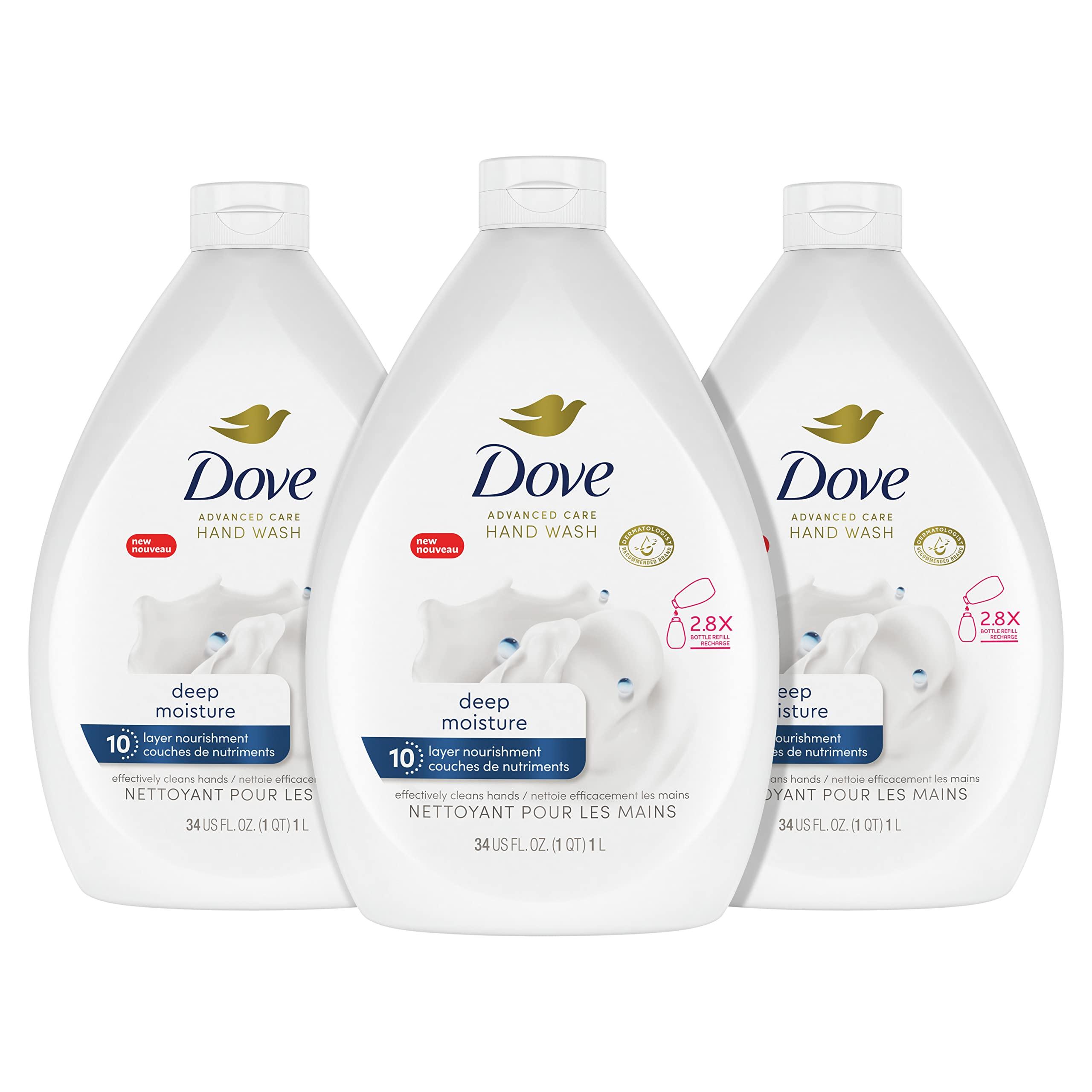 Dove Dove Advanced Care Deep Moisture Hand Wash Pack of 3 for Soft, Smooth Skin More Moisturizers Than The Leading Ordinary Hand Soap, 34 oz and 4 Count 12 oz