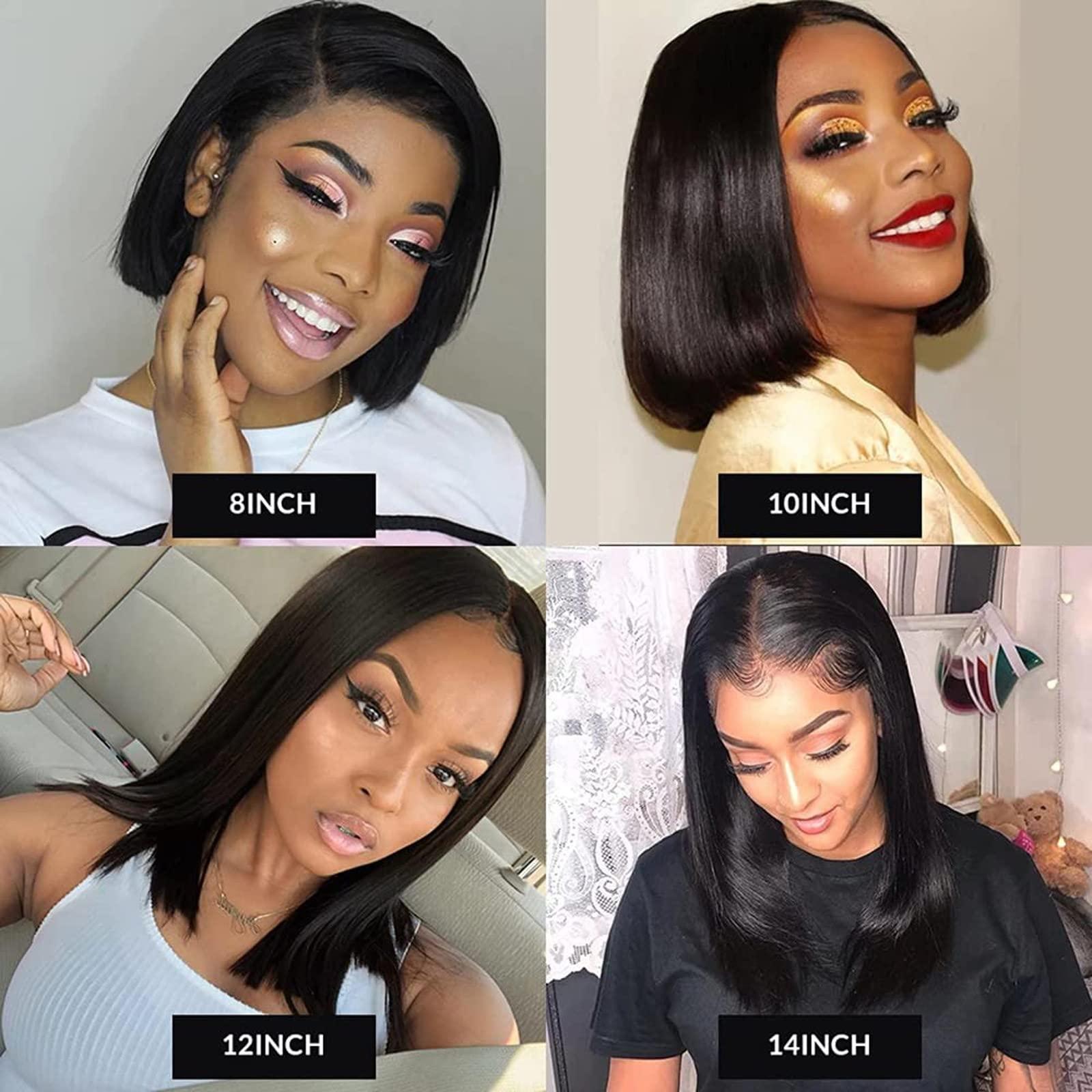 Xiahium Xiahium Black Bob Wig, Short Black Wig for Women Straight Bob Wigs, Lace Front Glueless Wigs for Black Women, Heat Resistant Synthetic wig Natural Looking for Daily Use, 8-14 Inch