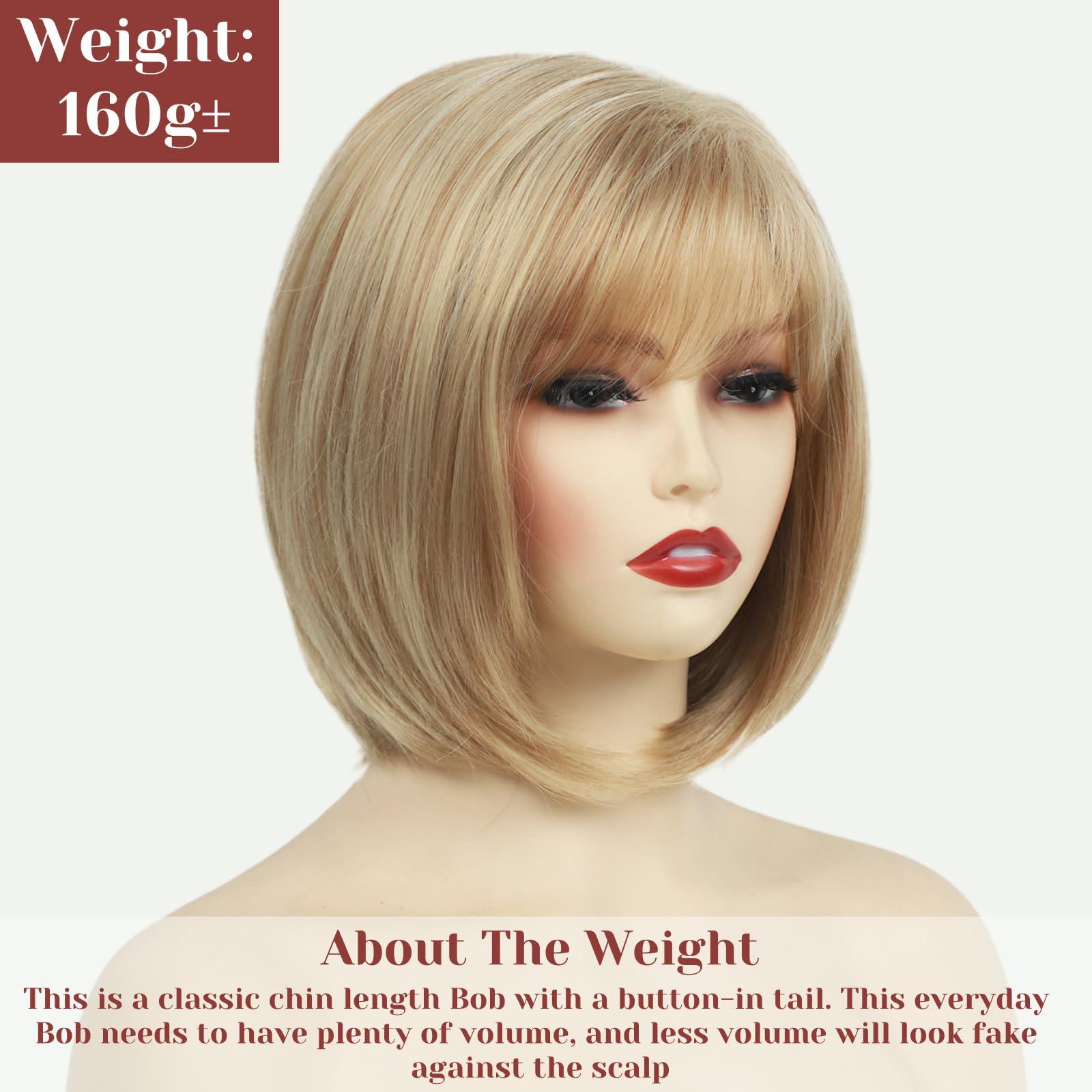 RENERSHOW RENERSHOW Short Blonde Pixie Bob Wig with Bangs Mixed Blonde Wigs for White Women Straight Hair Synthetic Wigs for Daily Party