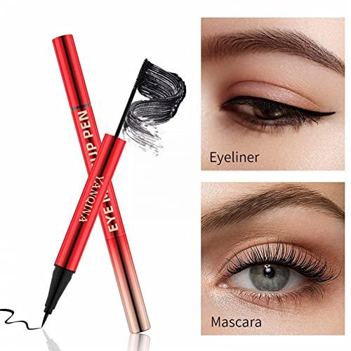 Xiahium Mascara and Eyeliner Set 2 IN 1 Double-headed Strong Black Long Lasting Waterproof Smudge Proof Perfect Cat Eye Makeup Pen
