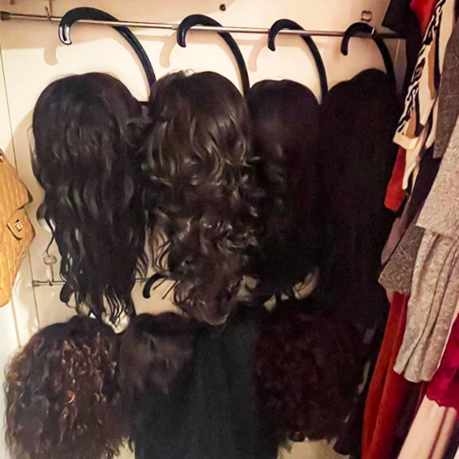 KUKLIPJIM KUKLIPJIM 14 Pack 15.4 Inch Wig Hanger, Hanging Wig Stand for Multiple Wigs and Hats, Wig Holder Rack, Wig Stand for Displaying, Drying & Organizing Wigs(Black)