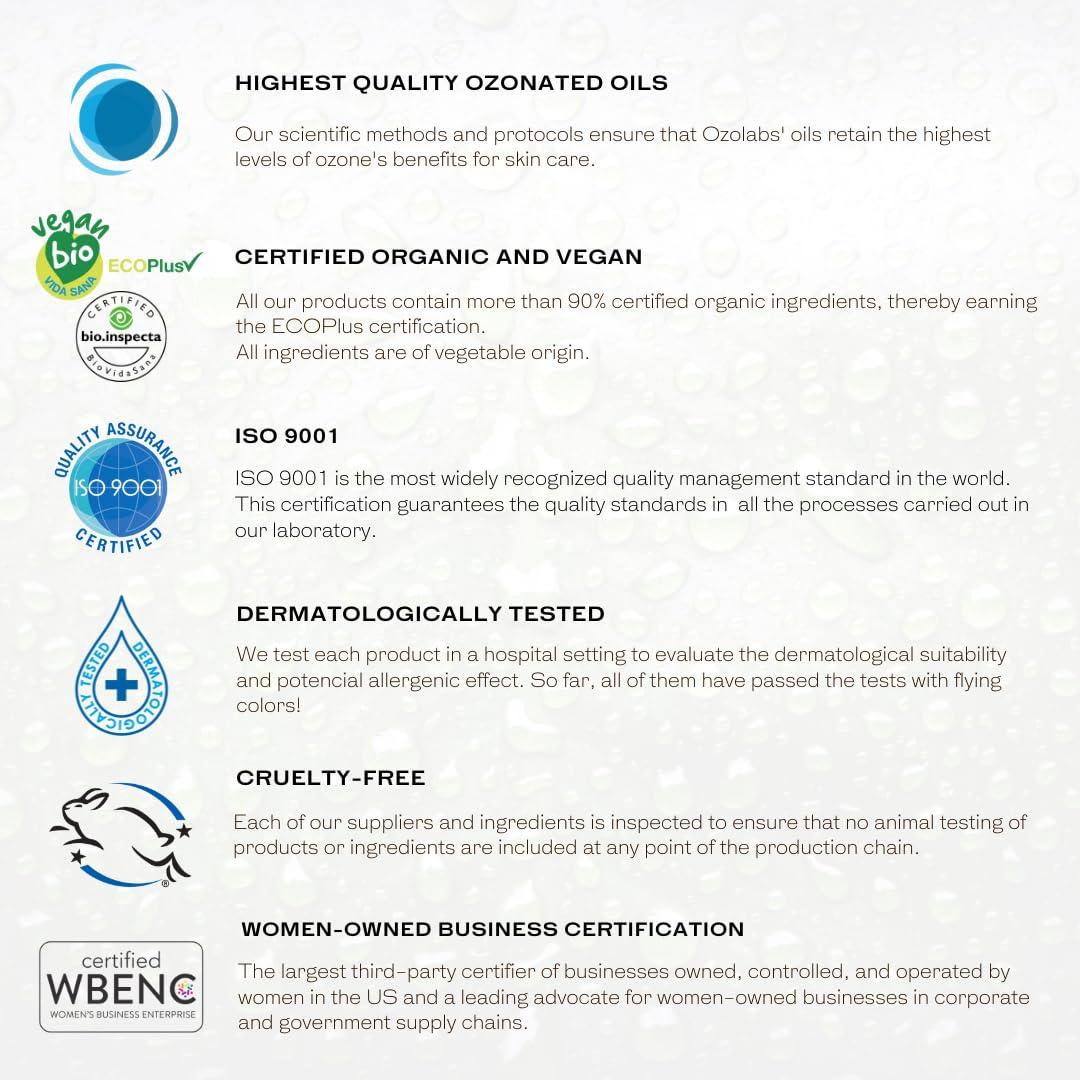 OZOLABS OZONE SKIN CARE OZOLABS® | OZONATED OIL-SENSIOIL© | Exclusive blend of certified organic ozonated olive and sunflower oils | ISO 9001 | 1.7 fl. Oz.