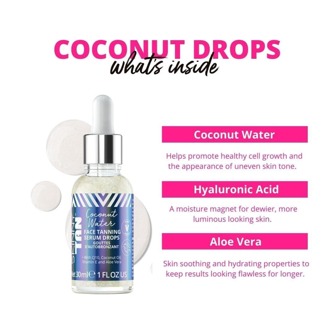 Skinny Tan Skinny Tan Water Coconut Face Tanning Serum Drops - Enrich with Vitamin E and Aloe Vera - Helps Even Skin Tone - Enhance Your Complexion - Leaves Long-Lasting, Tropical Sun-Kissed Radiance - 1 oz