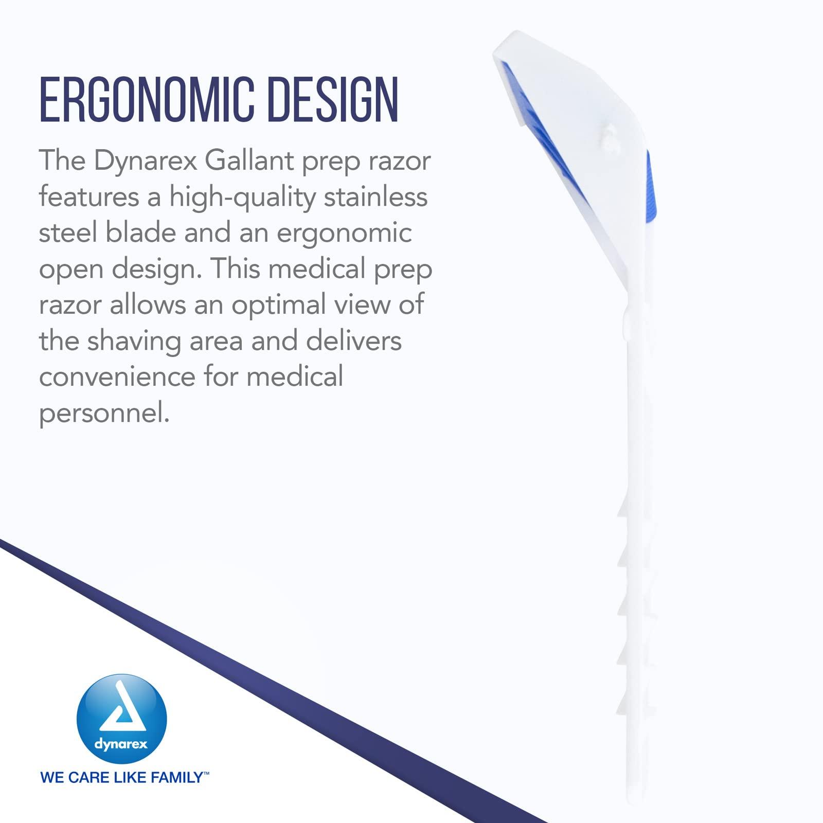 Dynarex Dynarex Gallant Disposable Prep Razors, Used before ECG and other Procedures, Disposable Razors with Open Design, Ergonomic Surgical Prep Razors, 1 Box of 50 Razors