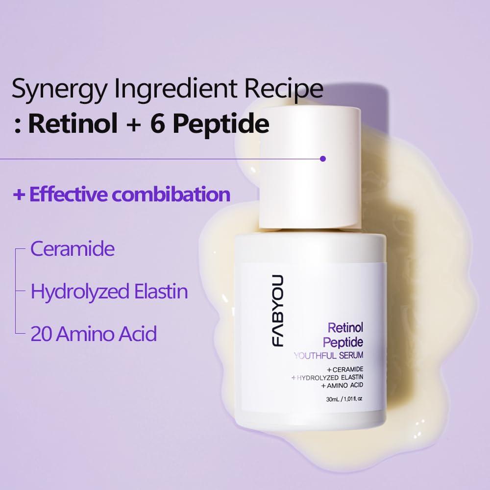 FABYOU Retinol Peptide Serum 1.01 Oz Anti-Aging, Hydrating & Firming for Wrinkles & Dark Spots, Gentle Retinol Serum for Face, Day & Night Korean Skincare