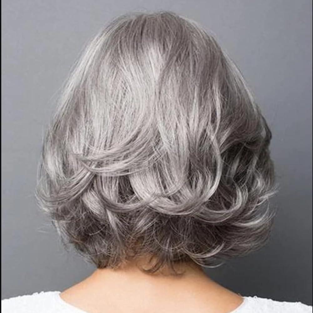 SonGxu Ombre Grey Wavy Bob Wig for Women,Short Silver Grey Wigs,Short Curly Hair Wigs for White Women Wig Layered Natural Synthetic Short Hair Wigs