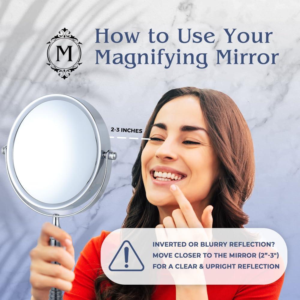 MIRRORVANA MIRRORVANA 15X Magnifying Makeup Mirror with Stand - Double-Sided 15X/1X Design - Suitable for Vanity Desk, Dressing Table, or Bathroom Countertop for Precise Make Up - 12\" High x 6\" Wide (Chrome)