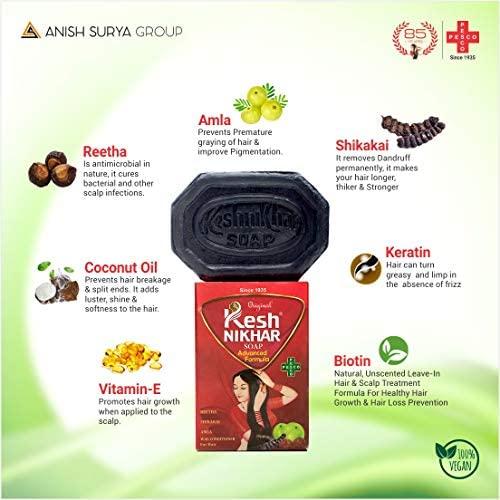 KESH NIKHAR SUPREME Kesh Nikhar Advanced Formula Soap Solid Shampoo Bar Natural Hair Care & Cleansing Soap - Amla, Reetha, Shikakai For Dandruff, with Coconut Oil Dry Hair & Scalp Size 100gm Each (PACK OF 10)