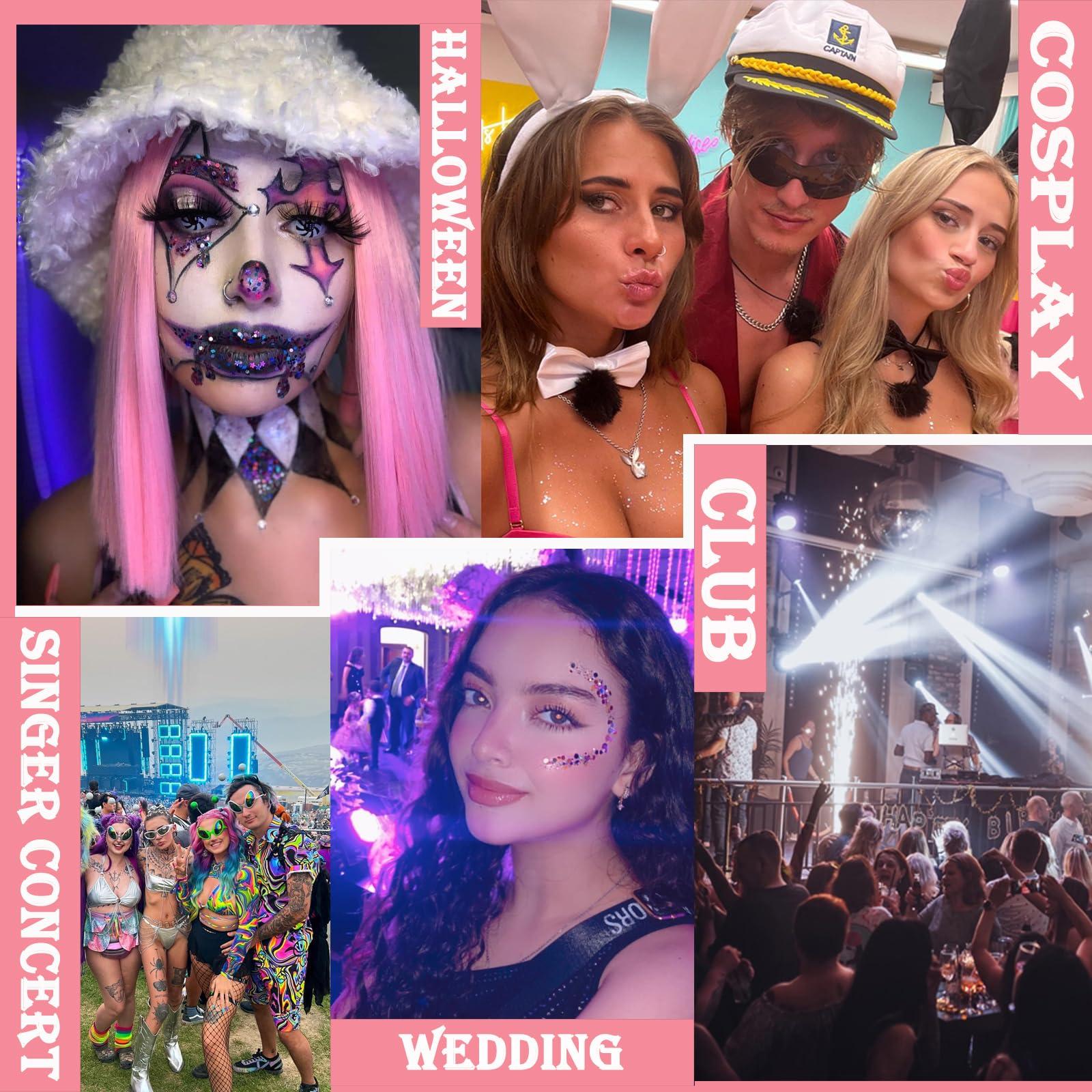 Angels Beauty Body Glitter Face Glitter Gel: Singer Concerts Disco Festival Rave Accessories Face Glitter Makeup 250ml Chunky Sequins Mermaid Face Body Hair Glitter Gel (White&Pink&Rose&Lake Blue&Orange)