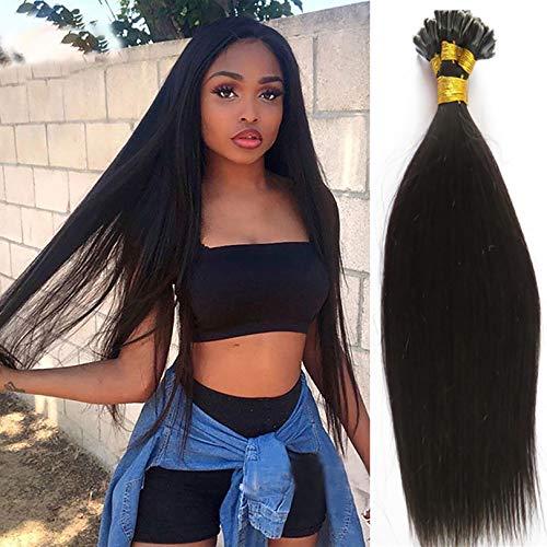 RJ HAIR RJ HAIR Silky Straight U Tip Hair Keratin Fusion Human Hair Extensions 1g/s 30inch Long Brazilian U Nail Pre Bonded Hair (30inch 100strand, Natural Color)