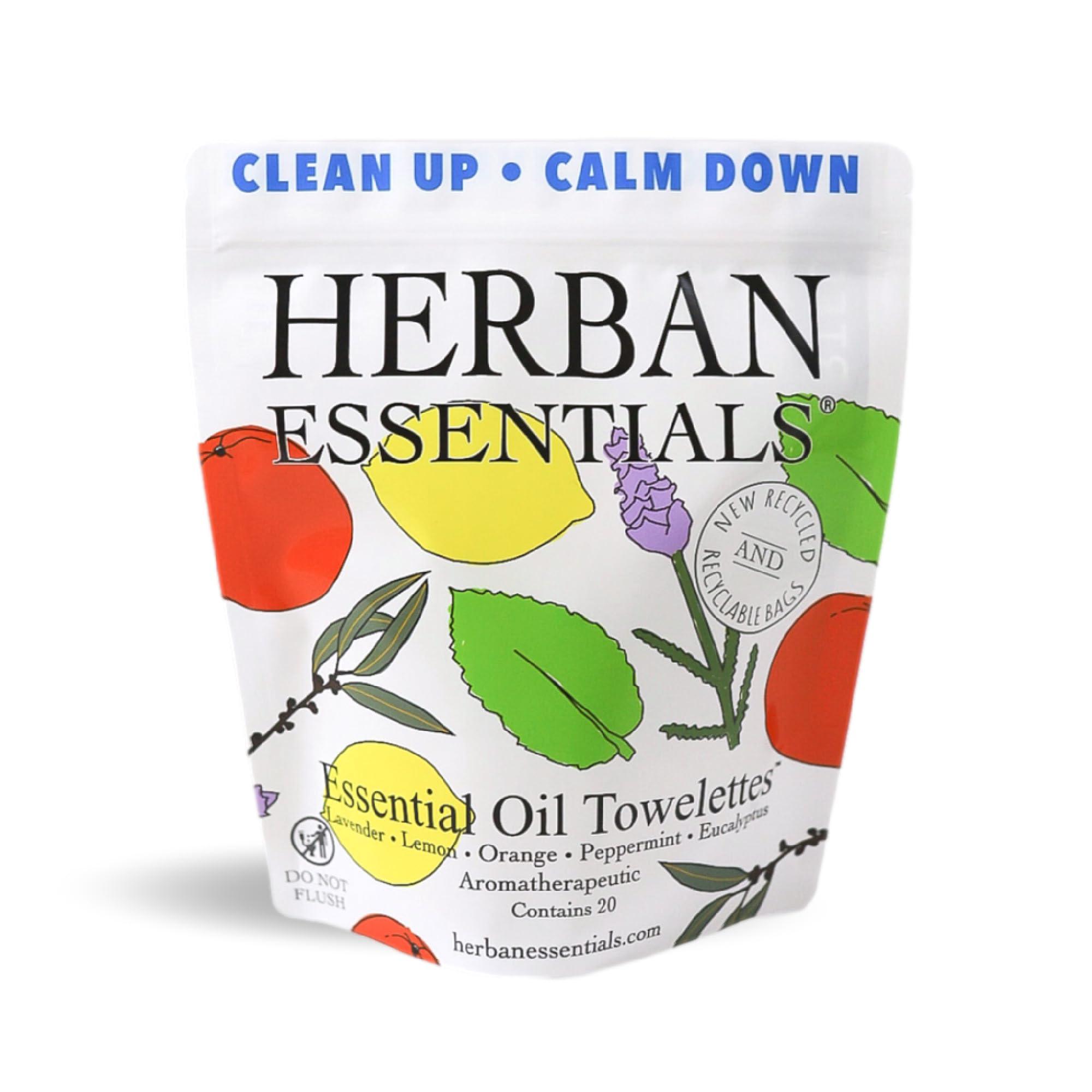 Herban Essentials Herban Essentials - Assorted Wipes & Towelettes - Essential Oil Wipes for Hands, Face and Body - Travel Size Essentials and Toiletries - Natural, Individually Wrapped, Disposable and Moist (20 count)