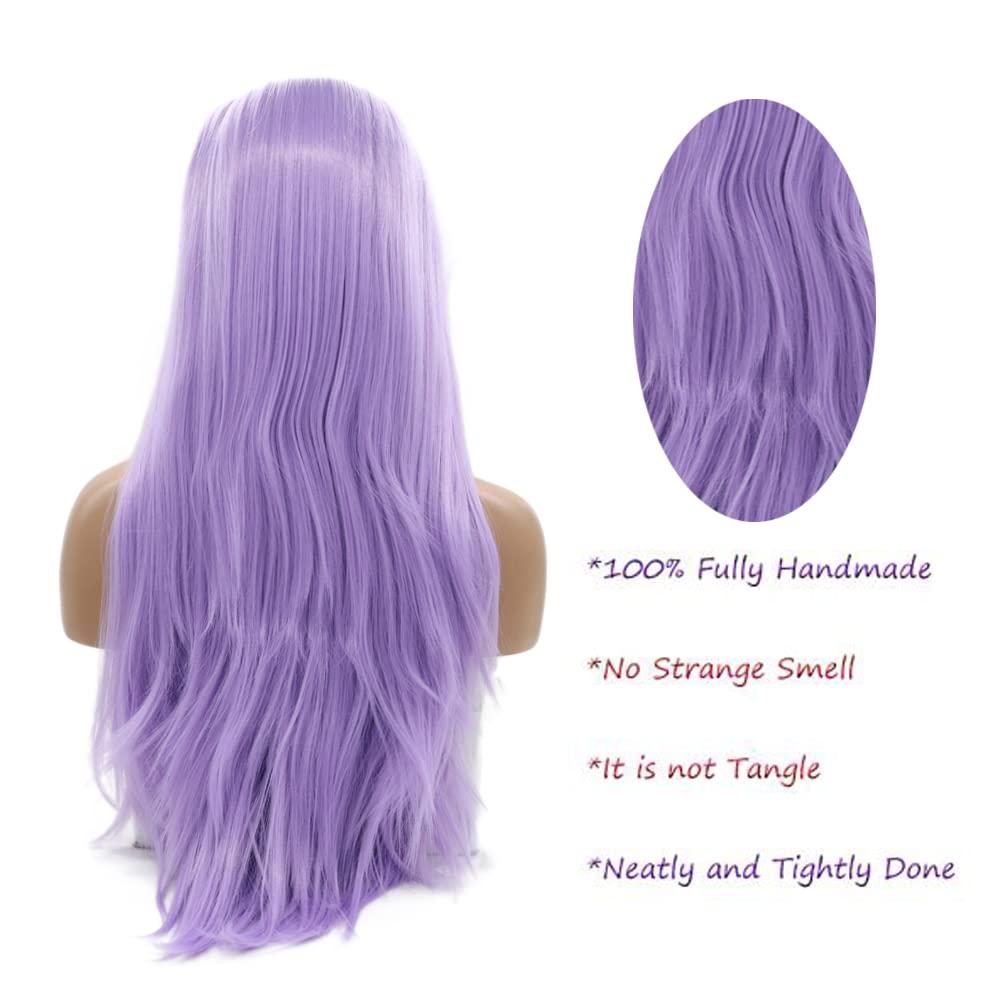 Kalisa Kalisa Long Silky Straight Purple Wig Synthetic Lavender Purple Lace Frontal Wig Hair-Replacement Wigs Heat Resistant Fiber Glueless Wig for Women