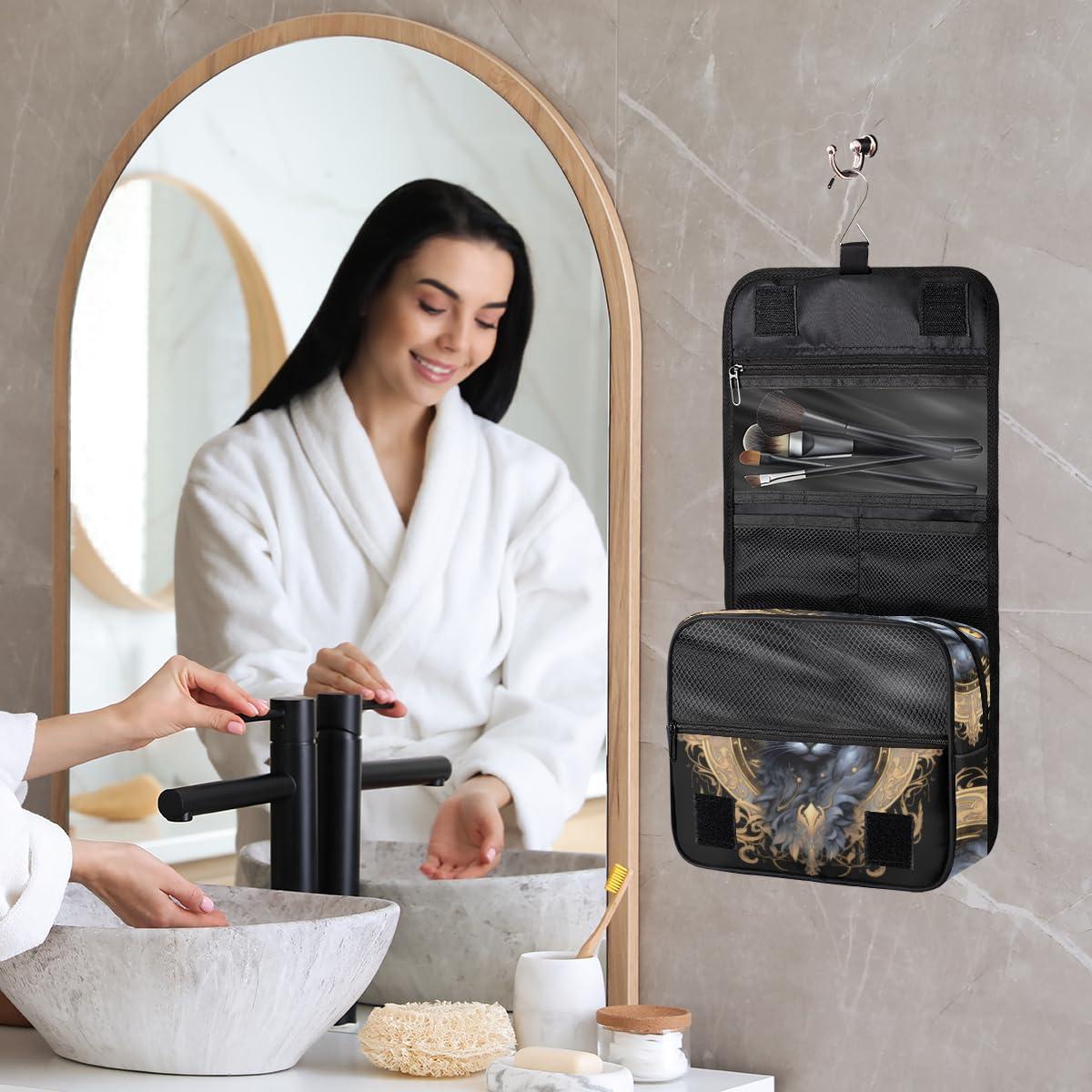 CFERSAN CFERSAN Hanging Toiletry Bag for Women & Men Small Travel Makeup Skincare Necessaire Organizer Kit Cosmetic Bags Waterproof Shower Pouch Expandable Compartments Funny Animal Cat
