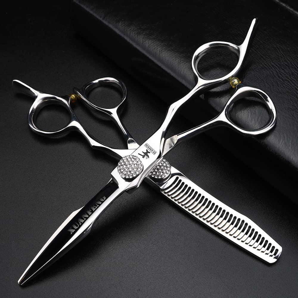 XUANFENG Diamond Screw Hair Scissors 6 inch JP440C Steel is Suitable for Family Hair Cutting, Professional Cutting and thinning Scissors Hairdresser Hair Styling Scissors, (2 PCS)