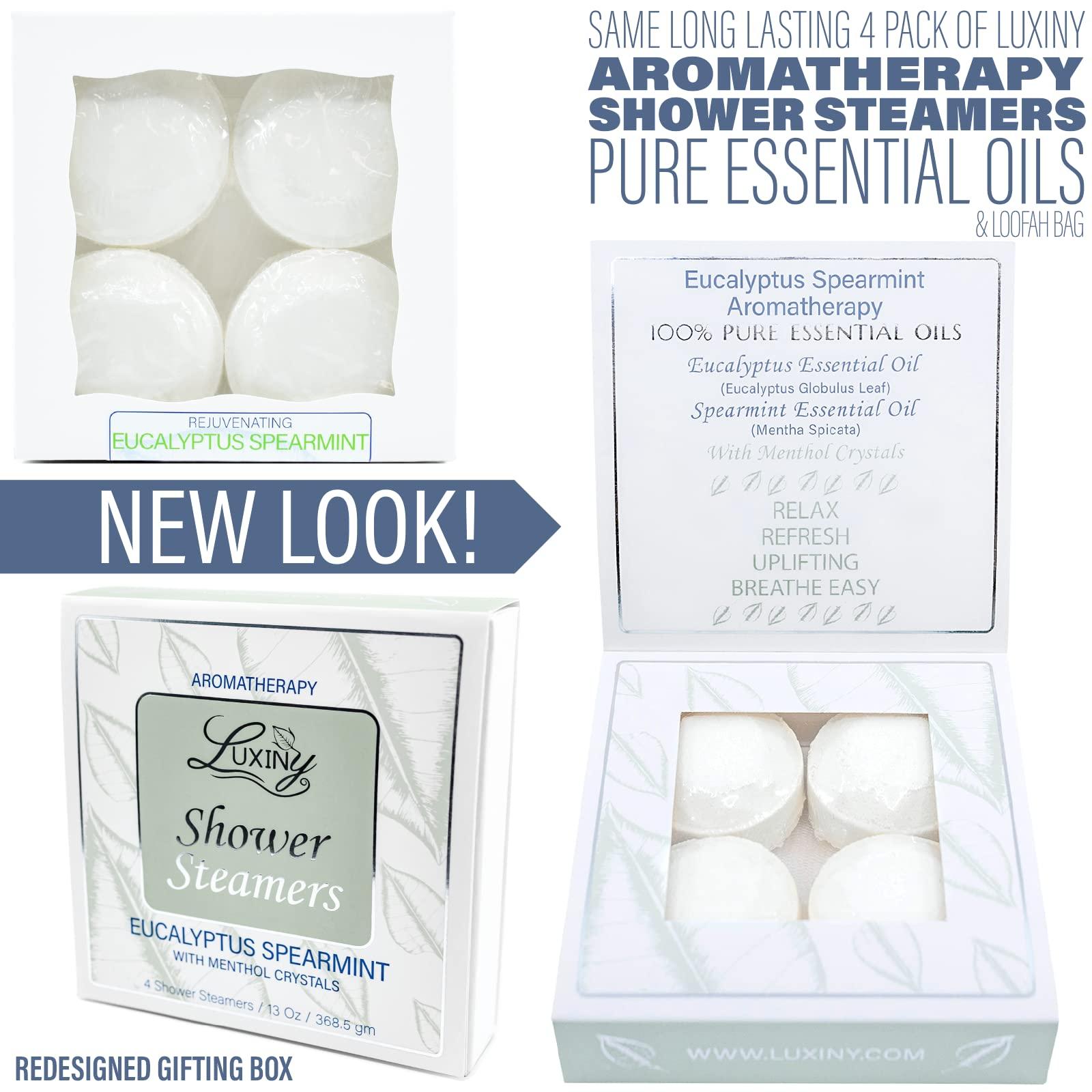 Luxiny Eucalyptus Shower Steamer Aromatherapy in Your Shower, American Made by Luxiny, Shower Bomb Tablets Melt to Release a Vapor for Natural Stress Relief - Pack of 4 XL Steamers (Eucalyptus Spearmint)