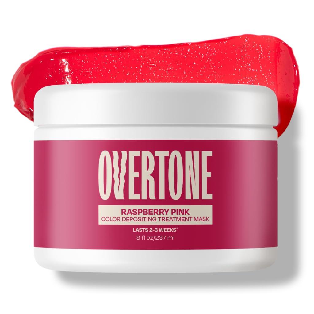 oVertone Overtone Color Depositing Semi-Permanent Hair Dye Conditioner - 8 oz For Natural & Color-Treated Hair, Moisturizing Shea Butter & Coconut Oil - Vegan & Cruelty-Free, Pink for Brown is now Raspberry