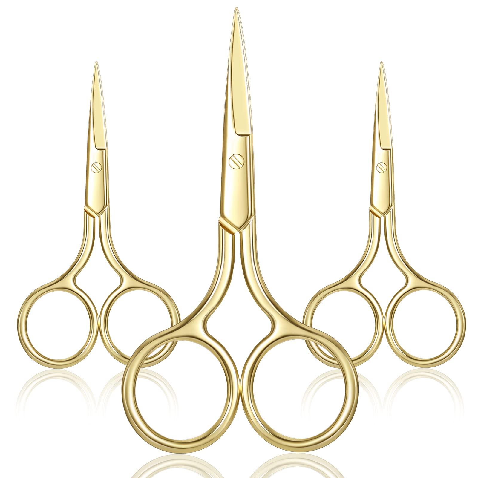 Mudder 3 Pack Small Nose Scissors Facial Hair Scissors Mini Beauty Scissors Stainless Steel Trimming Pointed Scissor for Grooming Eyebrows, Nose, Mustache, Beard (Gold)