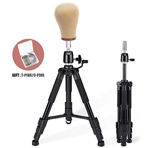 QISHI YUHUA QISHI YUHUA Wig Stand Tripod with Non-Slip Base Adjustable Mannequin Head Stand with Hook Heavy Duty Manikin Head Tripod