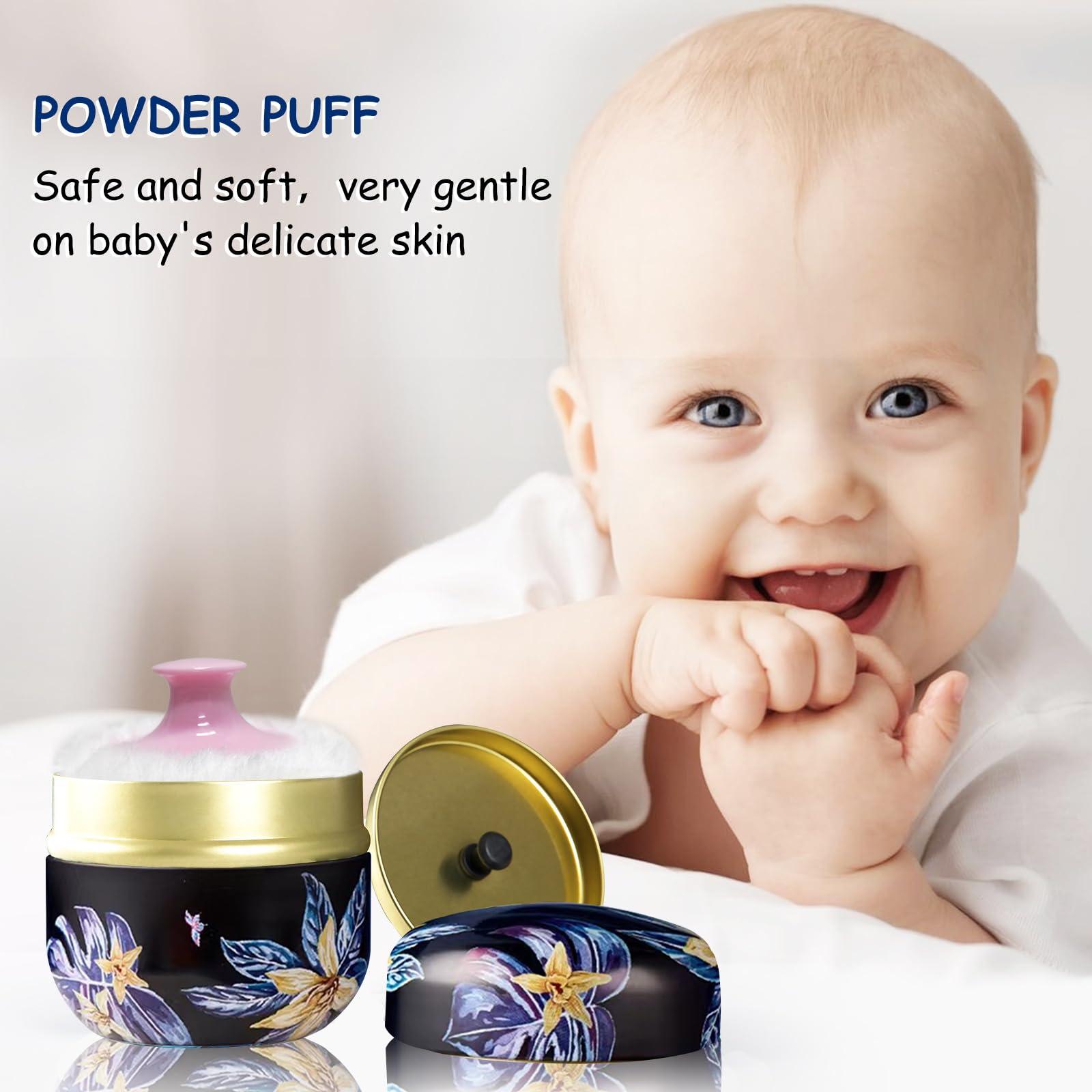 Qopoto Qopoto Body Powder Puff and Container for Dusting Powder, Women Powder Puff and Powder Case for Bath and Travel (Procumbens Flowers)