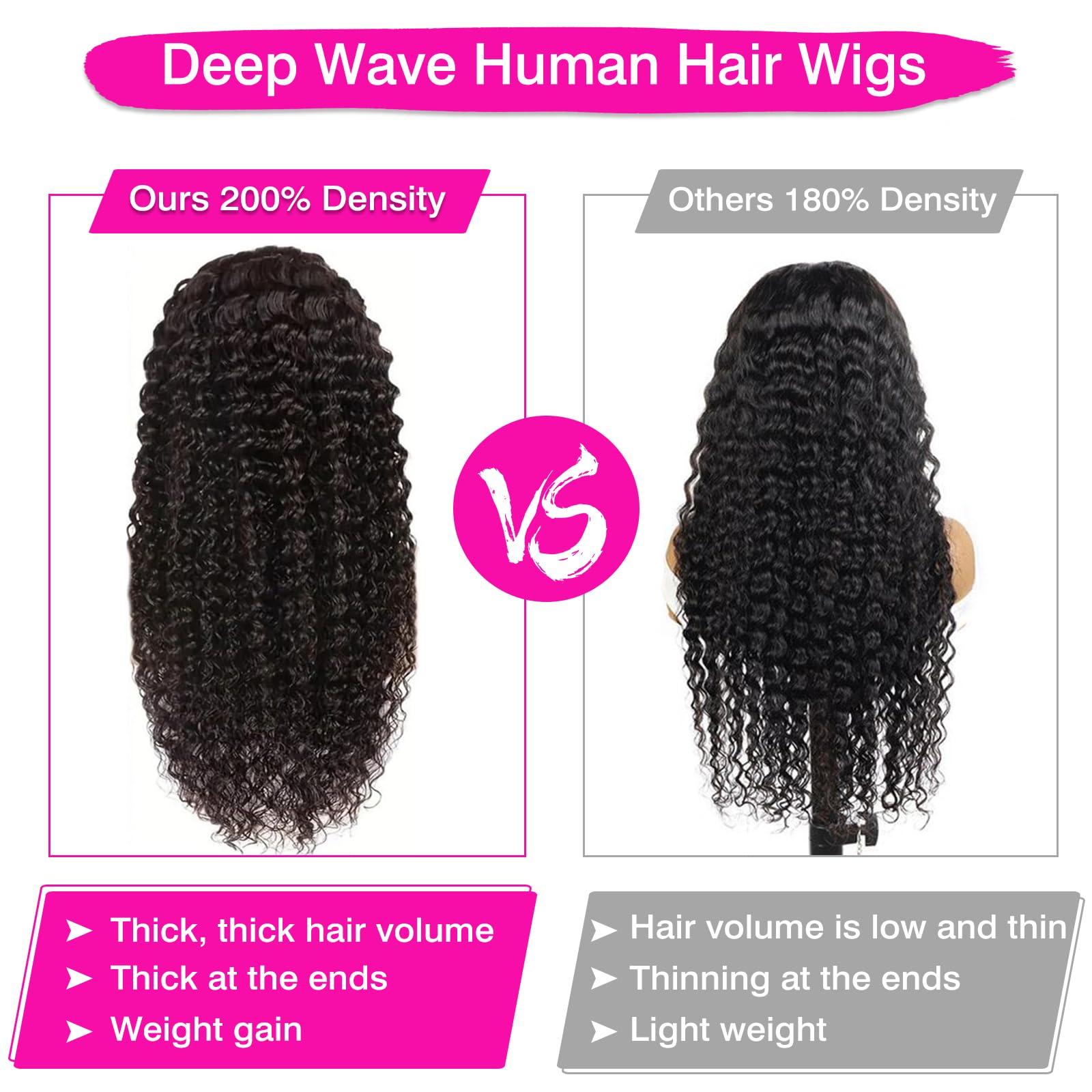 Silinli Silinli 200% Density 28 Inch 13x6 Deep Wave Lace Front Wigs Human Hair Curly Human Hair Wig Curly Wet And Wavy Water Wave HD Lace Front Wigs Human Hair Pre Plucked Frontal Wigs Human Hair