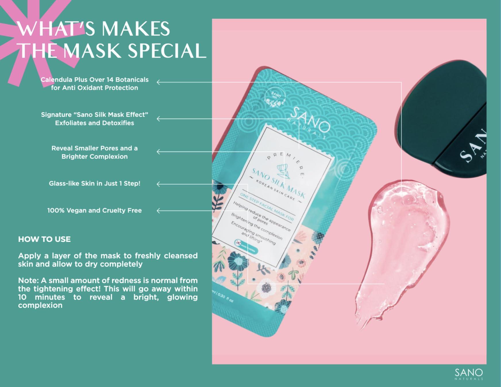 Sano Skin Vegan Zombie Mask Sano Silk Mask by Sano Naturals - Dermatologist Tested Viral One Step Korean Face Mask Skin Care for Glass Skin, Helps Reduce Large Pores, Anti Aging and Tightening - Pack of 8