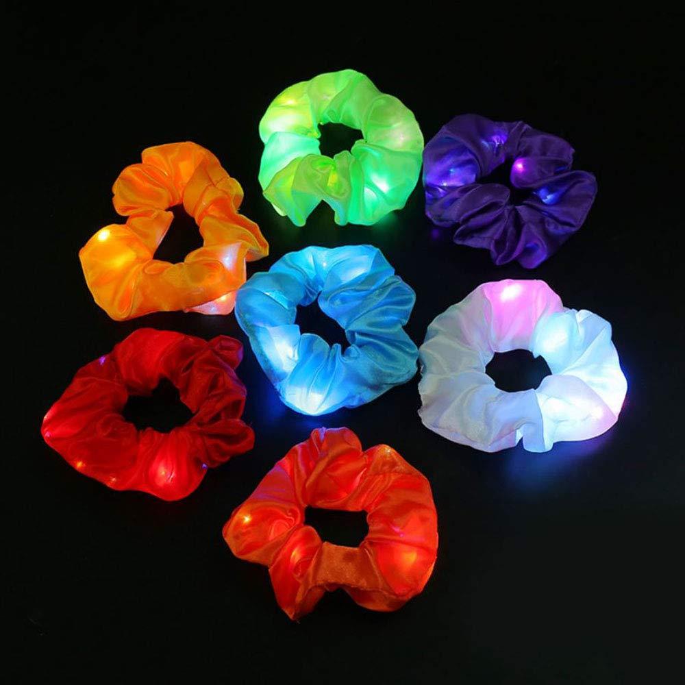 M Joy Decor 9 Pcs LED Hair Scrunchies, Light Up Soft Satin Fabric Hair Tie Grow in the Dark Christmas Party Birthday Ponytail Holder