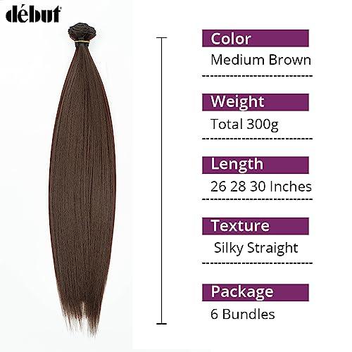 DBUT DBUT Long Straight Hair 6 Bundles High Temperature Fiber 300g for Full Head Synthetic Hair Weave Medium Brown 26 28 30 Inches