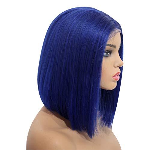 Loviness Biena Loviness Lace Front Human Hair Bob Wigs Short Straight With Baby Hair Blue 180% Density 13x4 Lace Frontal Glueless Pre Plucked Wig for Black Women (12 inches)