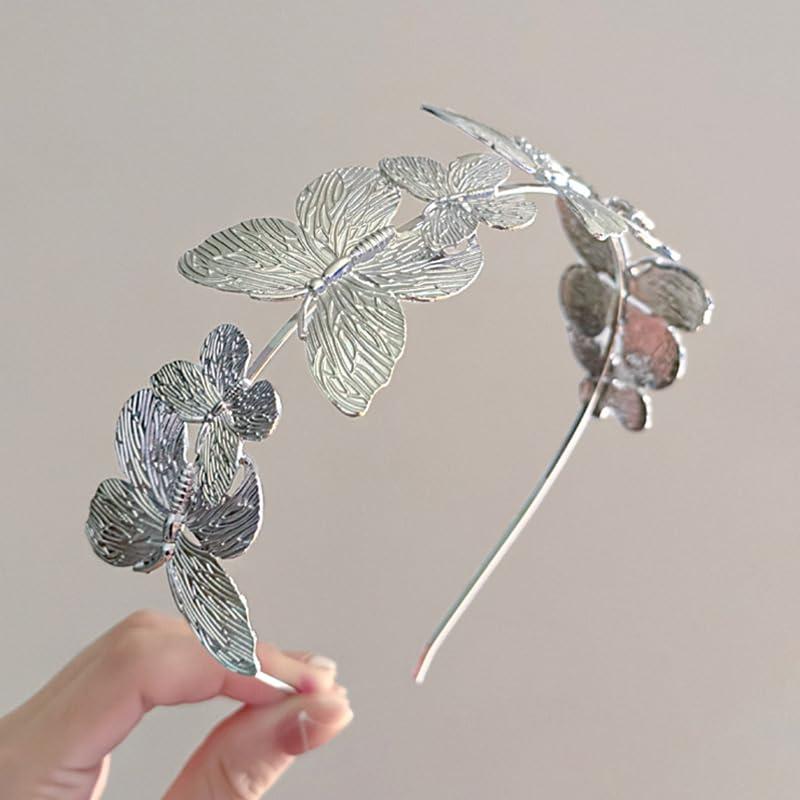 Asphinien Asphinien Gold Metal Butterfly Headband for Women Silver Butterfly Tiara Crown Non-Slip Headwear Head Hoop Alloy Tiara Headpiece Hair Accessories (Silver, Standard)