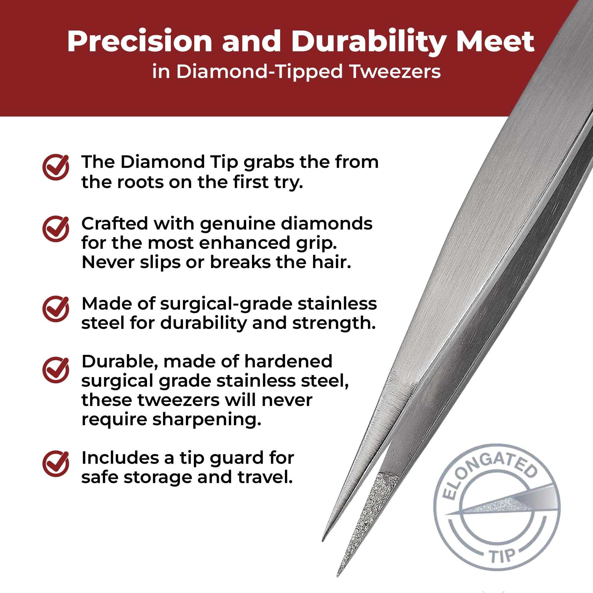 Regine Switzerland World\'s Best Tweezers Splinter Out Needle Nose Tweezers - High Precision Fine Point Stainless Steel Tweezers for Ingrown Hair, Ticks, Glass Removal - Diamond Tip Professional Tool for Face & Eyebrows