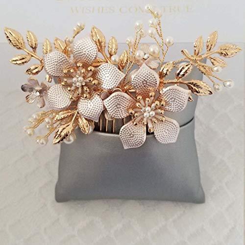 EVILD Evild Wedding Hair Comb Gold Rhinestone Flower Hair Side Comb Bridal Pearls Hair Clips Headpieces Vintage Hair Accessories for Bride and Bridesmaids