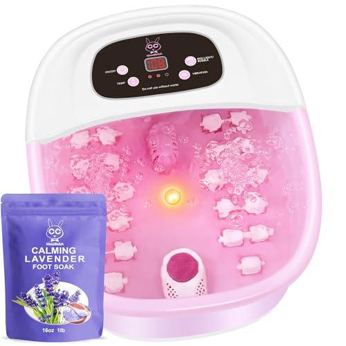 MoodRelish Foot Spa Bath Massager with Heat Bubbles and Vibration Massage and Jets, 16 OZ Calming Lavender Foot Soak Epsom Salt, Foot Soaker with Red Light, 22 Massage Rollers, Adjustable Temp - Pink