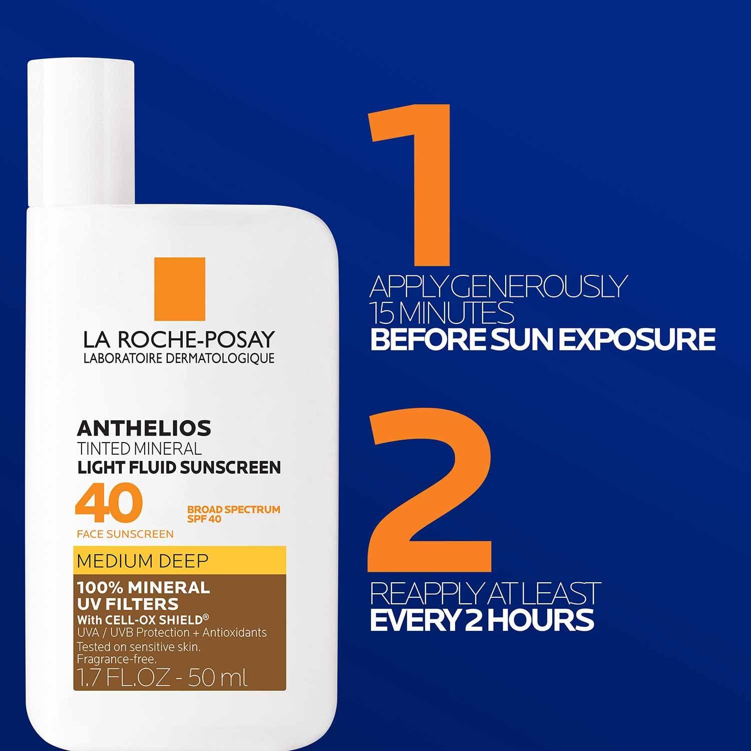 La Roche-Posay La Roche-Posay Anthelios Tinted Sunscreen SPF 40+, Broad Spectrum SPF + Antioxidants, Titanium Dioxide & Zinc Oxide Sunscreen, 4 Flexible Shades With No White Cast, Oil Free & Oxybenzone Free