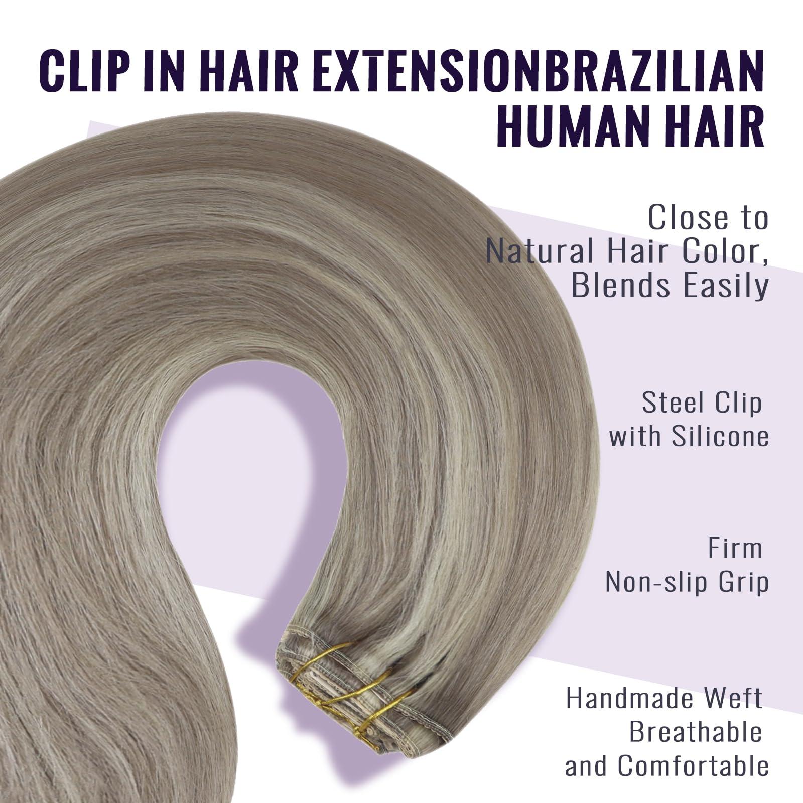 Fshine Fshine Dirty Blonde Clip in Extensions Human Hair 22 Inch 120g Lace Clip in Remy Hair Extensions Dirty Highlighted with Platinum Blonde Hair Extensions Hair Clip in Blonde Remy Hair 7pcs