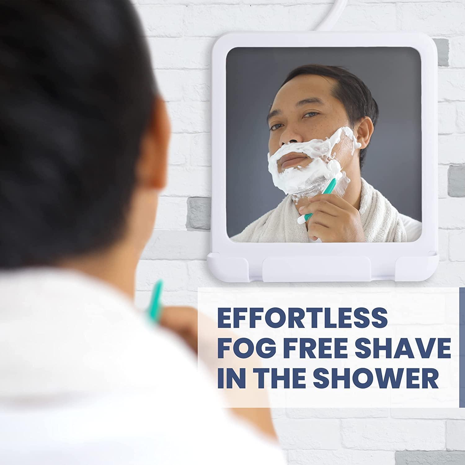 MIRRORVANA REAL GLASS Hanging Shower Mirror for Distortion-Free Shaving - Fogless Mirror with Razor Holder, 360 Adjustable Hook - Fill Back Reservoir with Hot Water for Anti-Fog Shave (8\" x 7\", White)