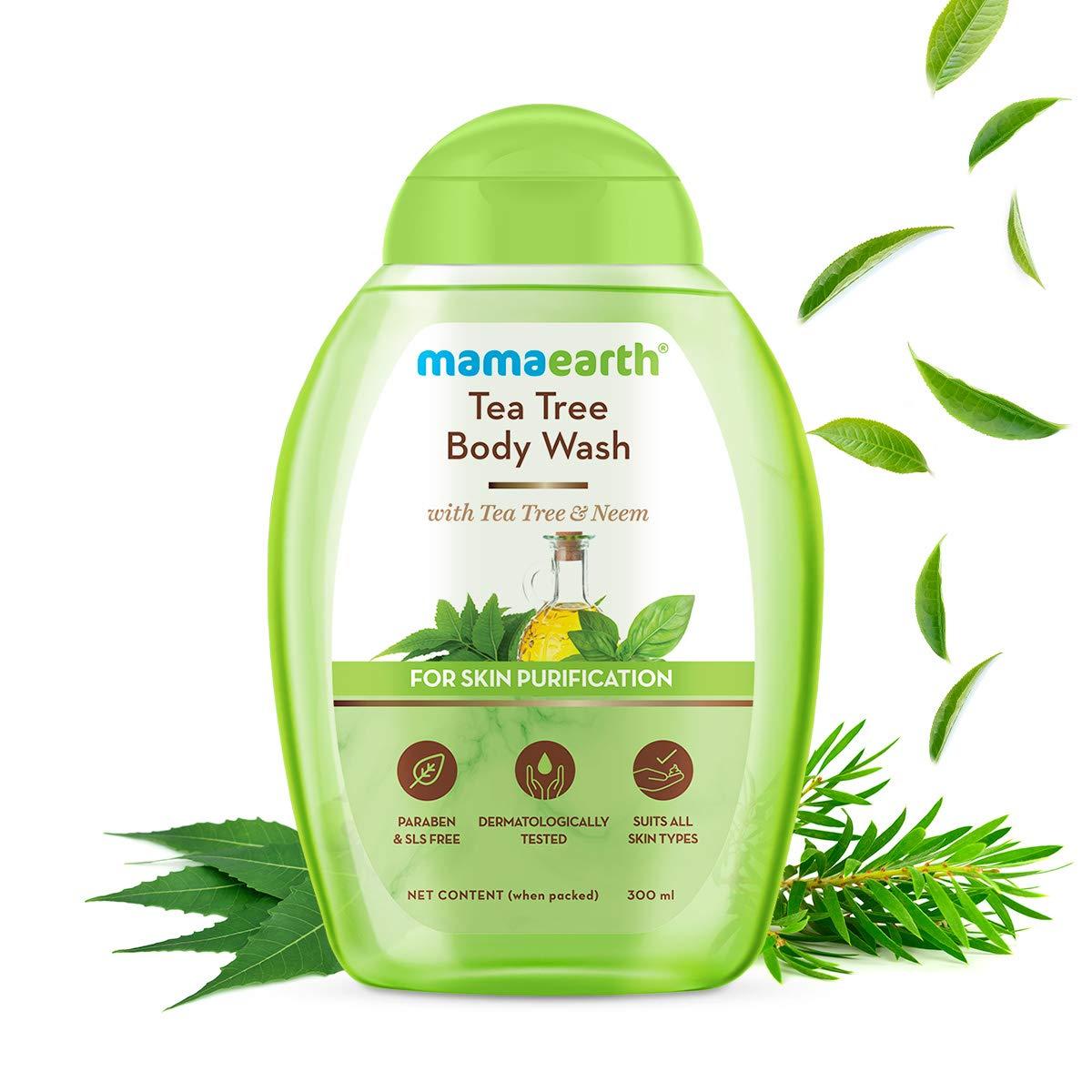 MAMAEARTH MAMAEARTH Tea Tree & Neem Body Wash for Skin Purification | Gently Cleanses & Detoxifies Skin | Soothes Itchy Dry Skin | No After Bath Dryness | 10.14 Fl Oz/300 ml