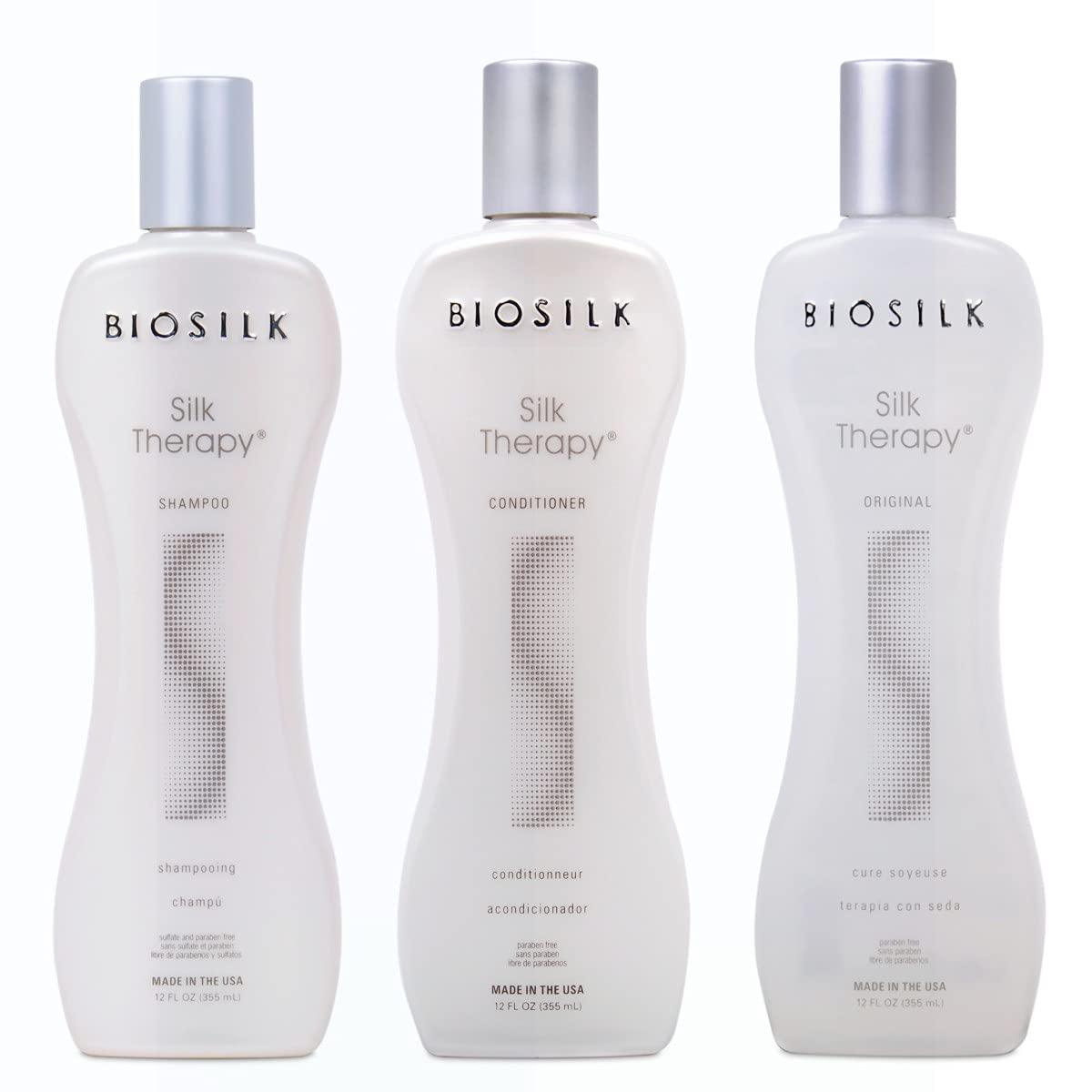 BioSilk Biosilk Silk Therapy 3-Piece Kit: Shampoo, Conditioner, Serum & Hydrating Leave-In Spray | 7 Oz | Replenishes Moisture & Anti-Frizz for Coarse Hair