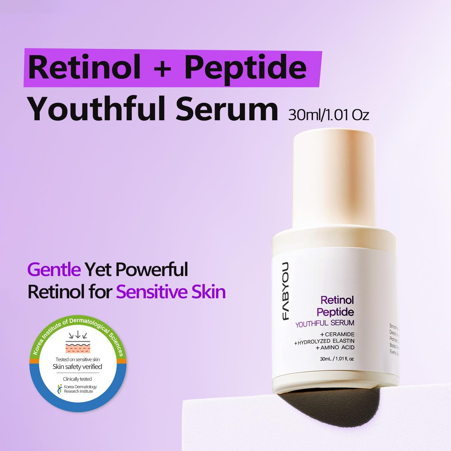 FABYOU Retinol Peptide Serum 1.01 Oz Anti-Aging, Hydrating & Firming for Wrinkles & Dark Spots, Gentle Retinol Serum for Face, Day & Night Korean Skincare