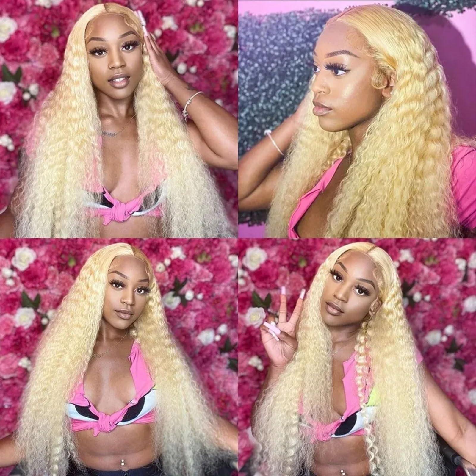 MARUOL MARUOL 26 Inch 613 Deep Wave Lace Front Wig Human Hair 13X6 Blonde HD Lace Front Wigs Human Hair Pre Plucked 180% Density Curly Human Hair Glueless Wig Water Wave Frontal Wigs for Women with Baby Hair