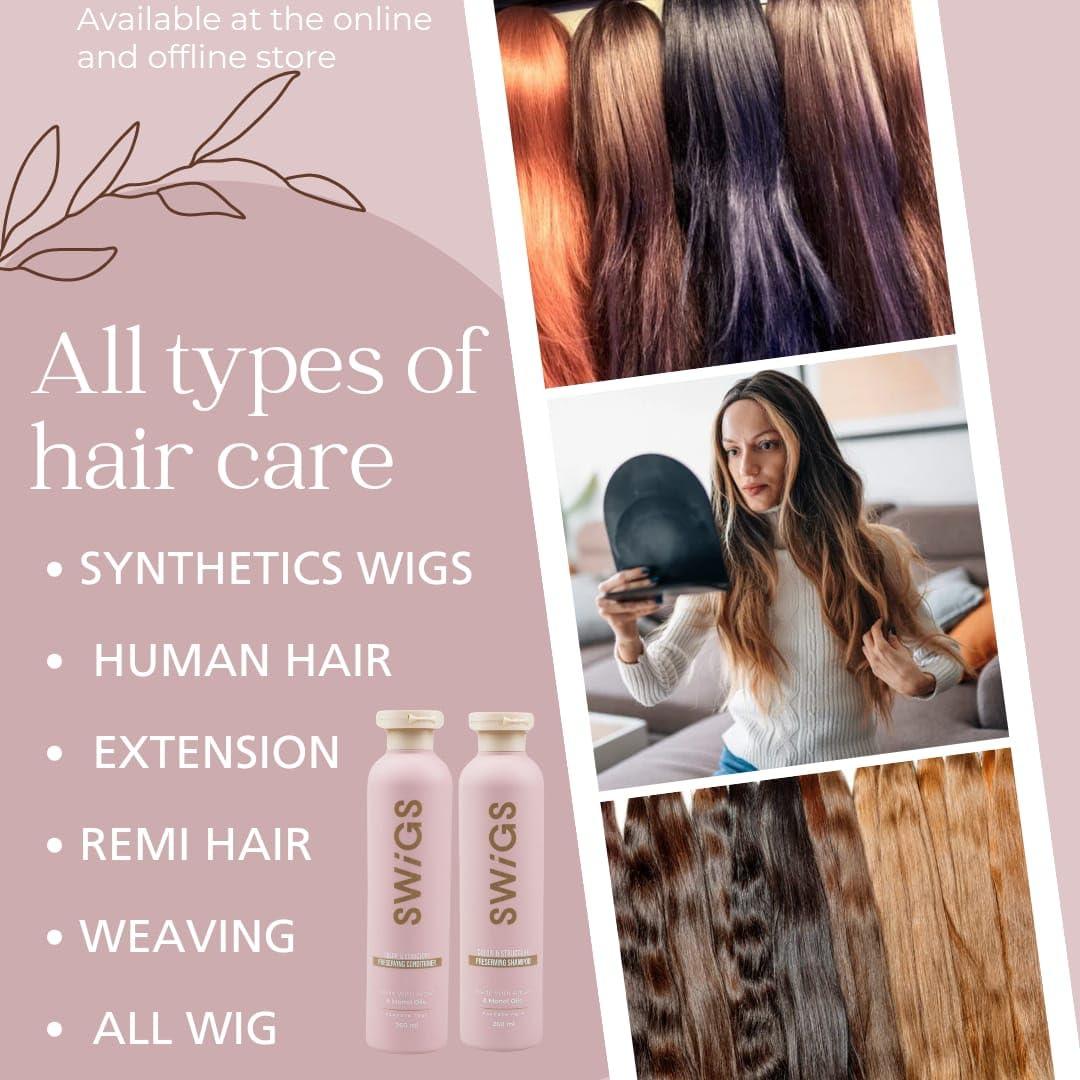 swigs SWIGS Human & Synthetic Wig Shampoo & Conditioner set| Detangle Wig |Color-Safe| Promotes Body & Volume | Promote Silkiness & Shine | 2 Pack, 8 oz