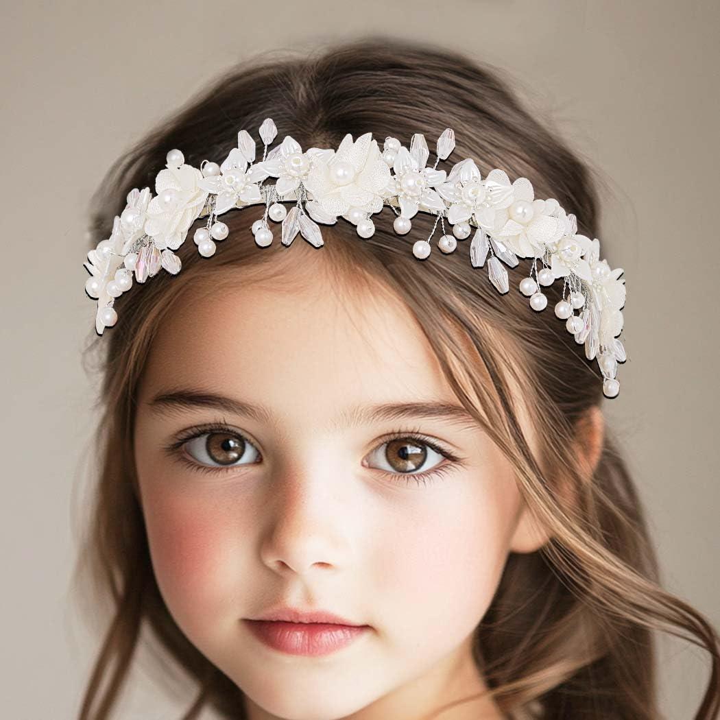 Campsis Campsis Hairband - White Flower Headband for Girls, Pearl Princess Girl Hair Bands, Wedding Bride Hair Accessories for Women and Girls