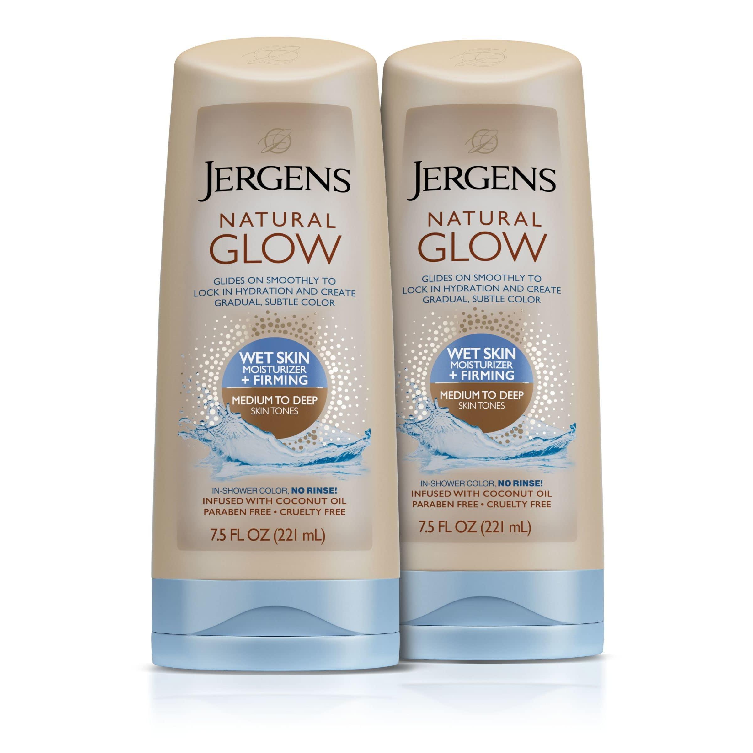 Jergens Jergens Natural Glow +FIRMING In-shower Self Tanner Body Lotion, Sunless Tanning for Medium to Tan Skin Tone, Anti Cellulite Firming Moisturizer, Gradual Fake Tan, 7.5 Ounce (Pack of 2)