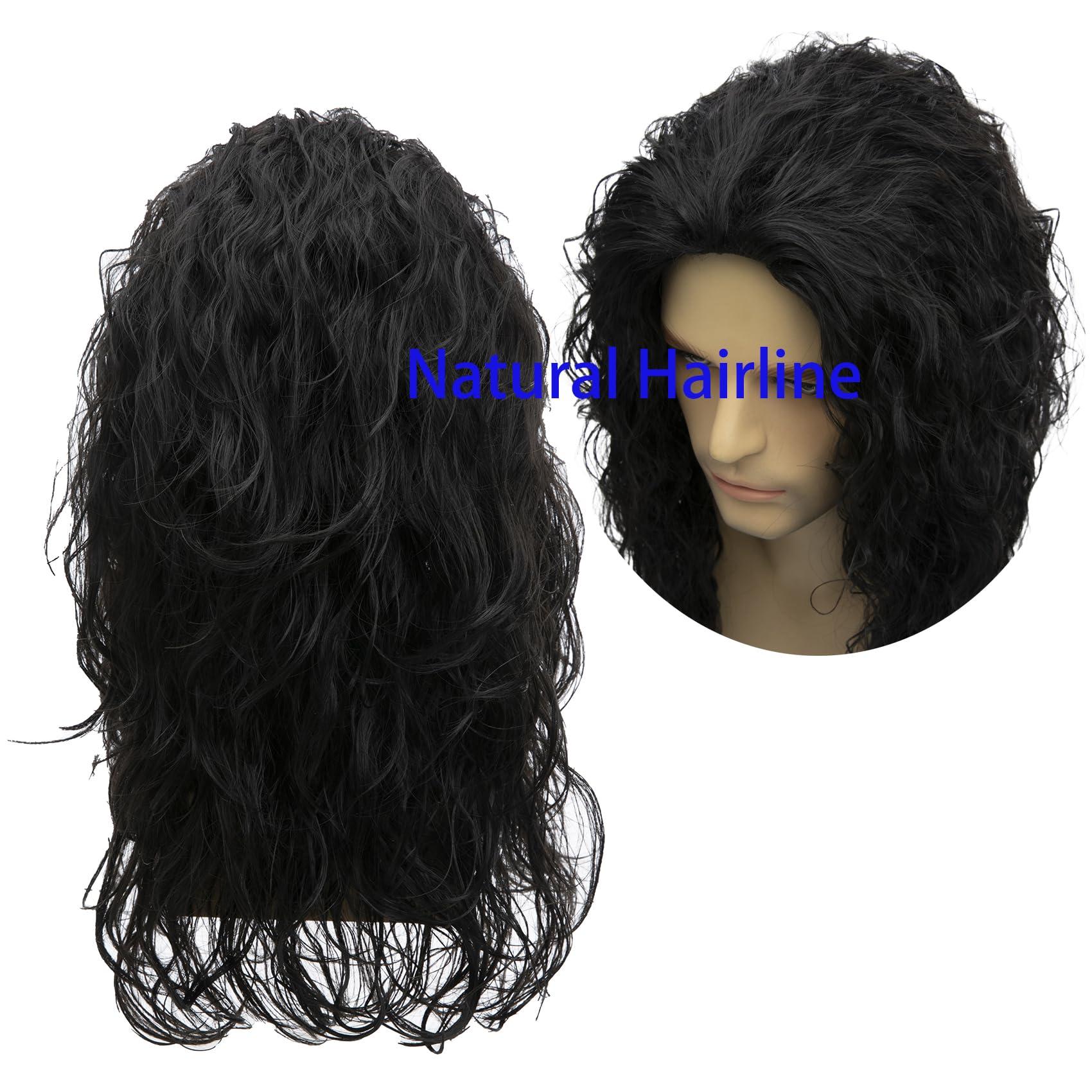 Baruisi Baruisi Long Curly Wavy Black Wigs for Men Synthetic Natural Party Halloween Cosplay Hair Wig