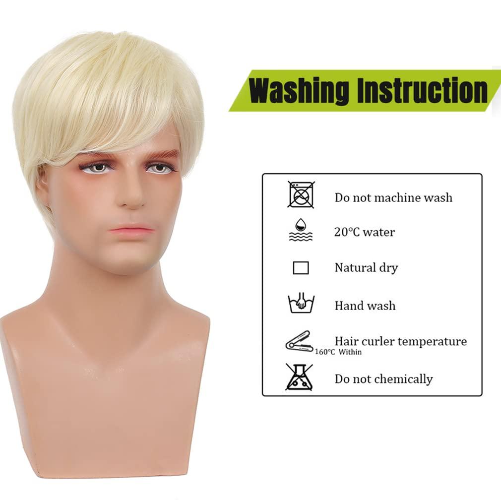 RicHyun RicHyun Mens Short Blonde Wig Natural Blonde Synthetic Hair Replacement Wig for Men Guys Short Blonde Cosplay Halloween Costume Party Wig (Light Blonde)