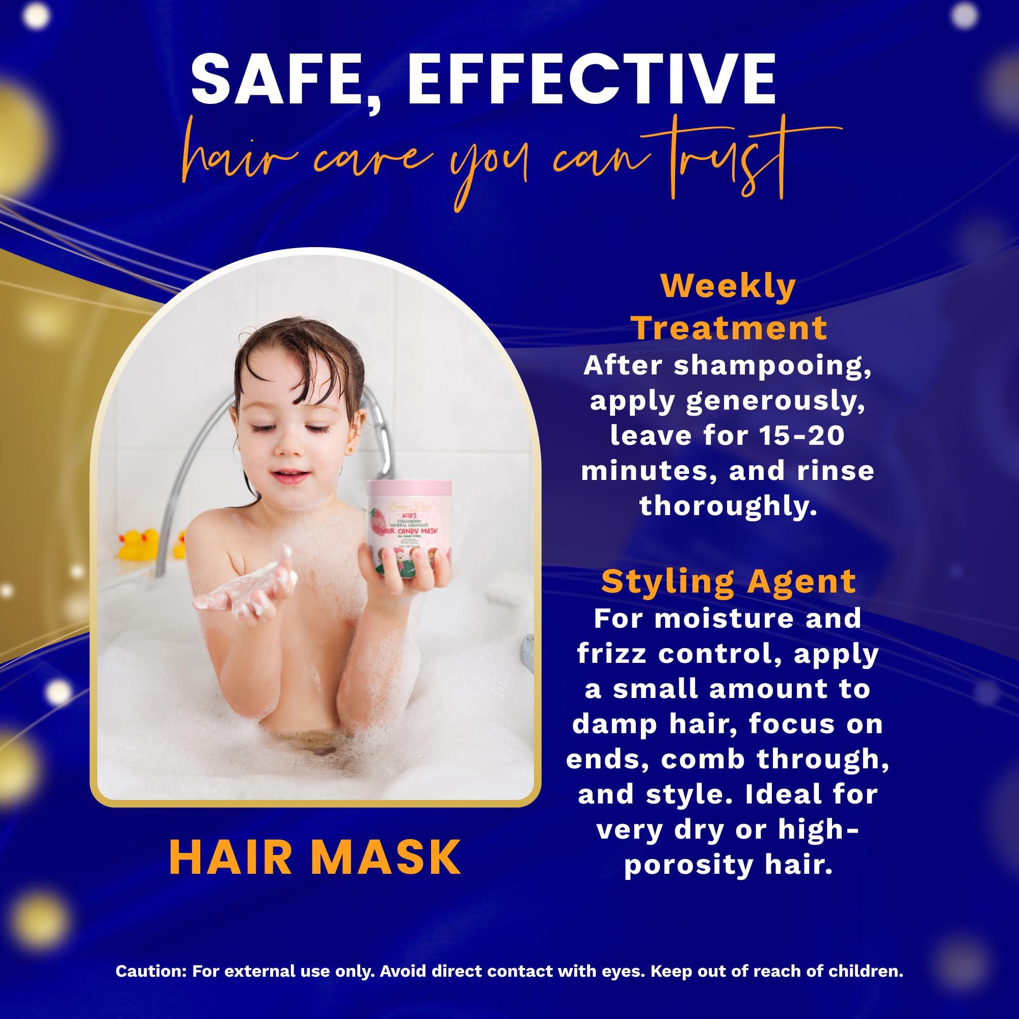 BABY HAIR Baby Hair - Strawberry Mineral Hair Candy Mask, Sulfate-Free Kids Hair Conditioner Mask, Hair Mask with Strawberry Oil, Camellia Oil, and Biotin, 10 fl.oz.