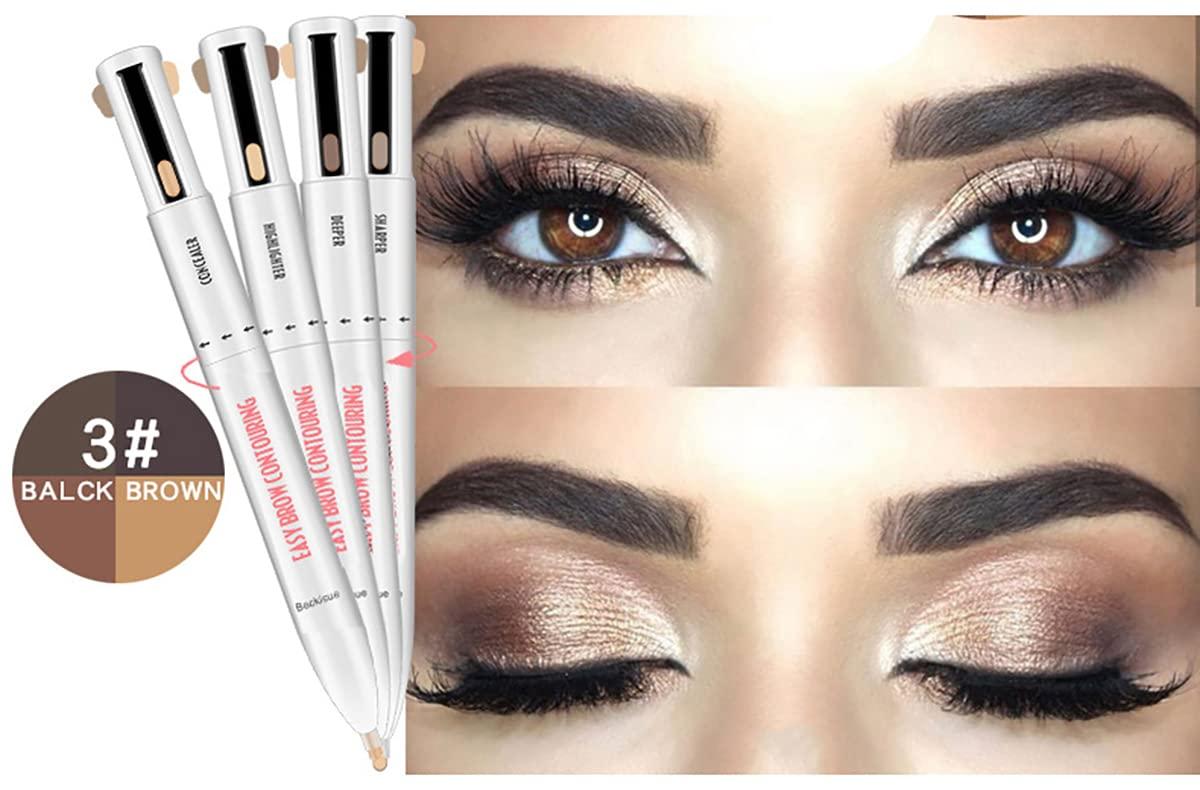 Inalsion 4-in-1 Defining & Highlighting Brow Pencil, Brow Contour Pro, 4 in 1 Brow Contour Highlight Pen (1pcs,3# Black Brown)