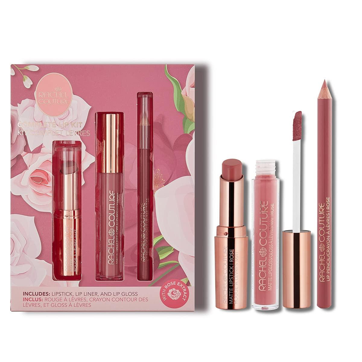Rachel Couture Rachel Couture Complete Lip Kit | Includes Lipstick, Lip Liner & Lip Gloss | Vegan & Cruelty Free | Infused with Rose Extract - Rose